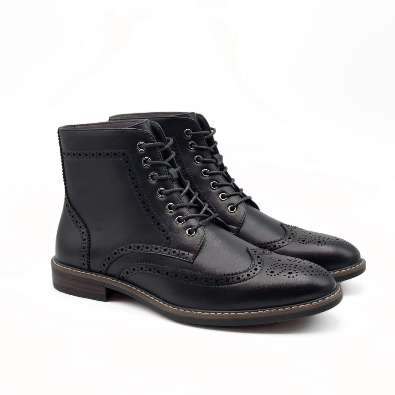 Finishing & Sewing Botas de vestir con punta de ala para hombre, estilo clásico brogue, zapatos de vestir Oxford con cordones