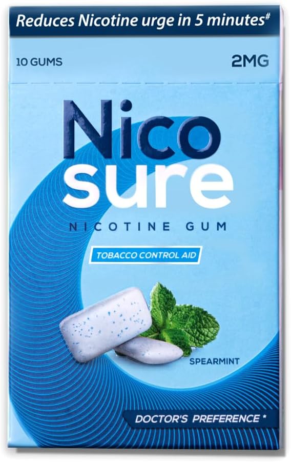 Nicosure Nicotine Gum-2mg-Pack of 39-390 Gums|Tobacco Control Aid|Spearmint Flavour|Doctors' Preference|Aids in Quitting Tobacco|Great taste| Long lasting flavour|Sugar-free