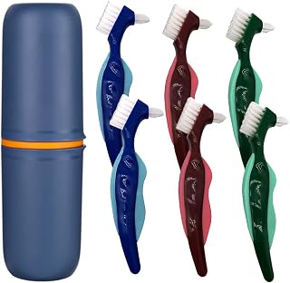 Ocircle Premium Hard Denture Brush Toothbrush with Premium Carrying Case, Multi-Layered Bristles & Portable Denture Double Sided Brush for Denture Care(Pack of 6)