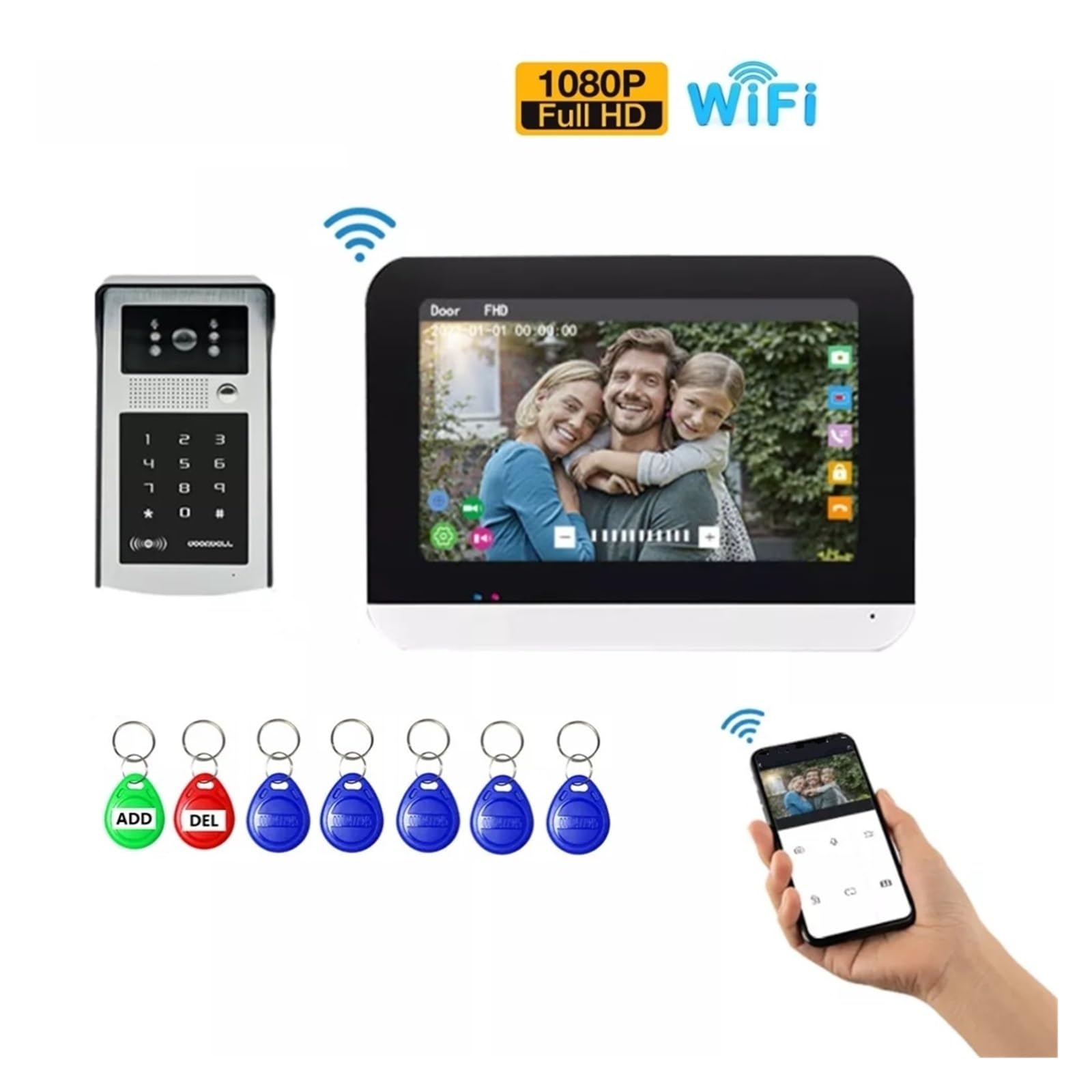 7 Cal Inteligentny Wideodomofon IP Domofon Karta RFID 1080P Monitor Przewodowy Wifi Zewnętrzna Kamera Hasło Klawiatura Do Willi WyraźNy Wyświetlacz Ochrona Każdą Pogodę