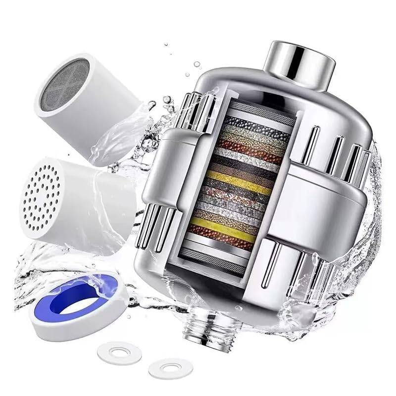 Image of 15-Stage Shower and Tap Filter for Hard Water, Removes Chlorine, Softens Water, Protects Hair and Skin, Polished Chrome