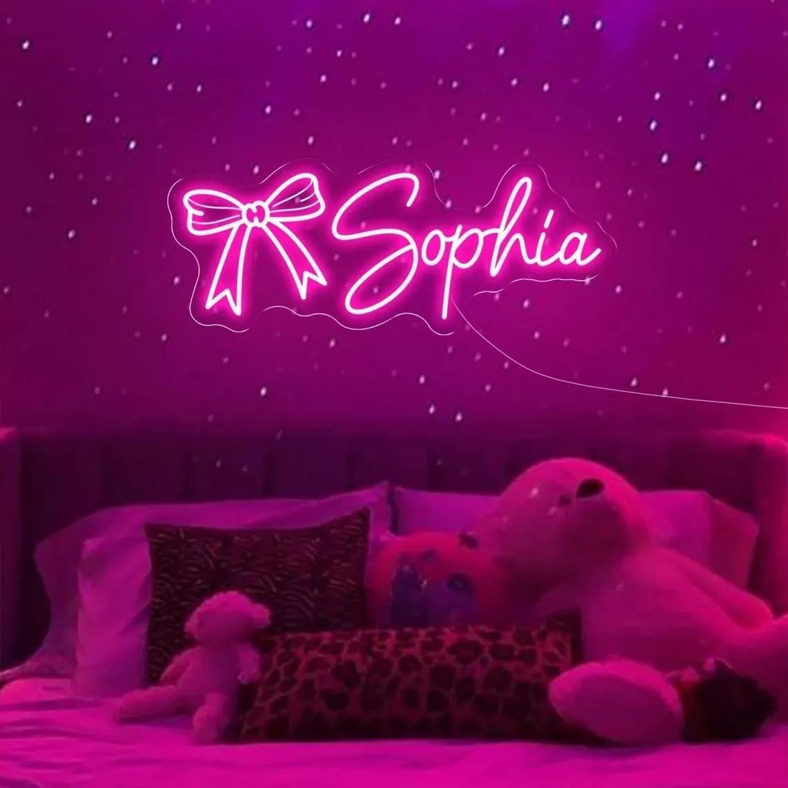 Personalized Bow Name Neon Sign Custom Color Bow LED Name Neon Light for Girl's Room Decor, Home Wall Decor, Baby Birthday Party Gift