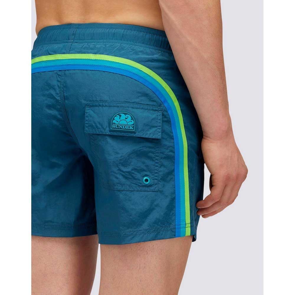 SUNDEK Costume Uomo M504BDN5100 Blu Lago Corto Vita elasticata Crinkled PE24 L