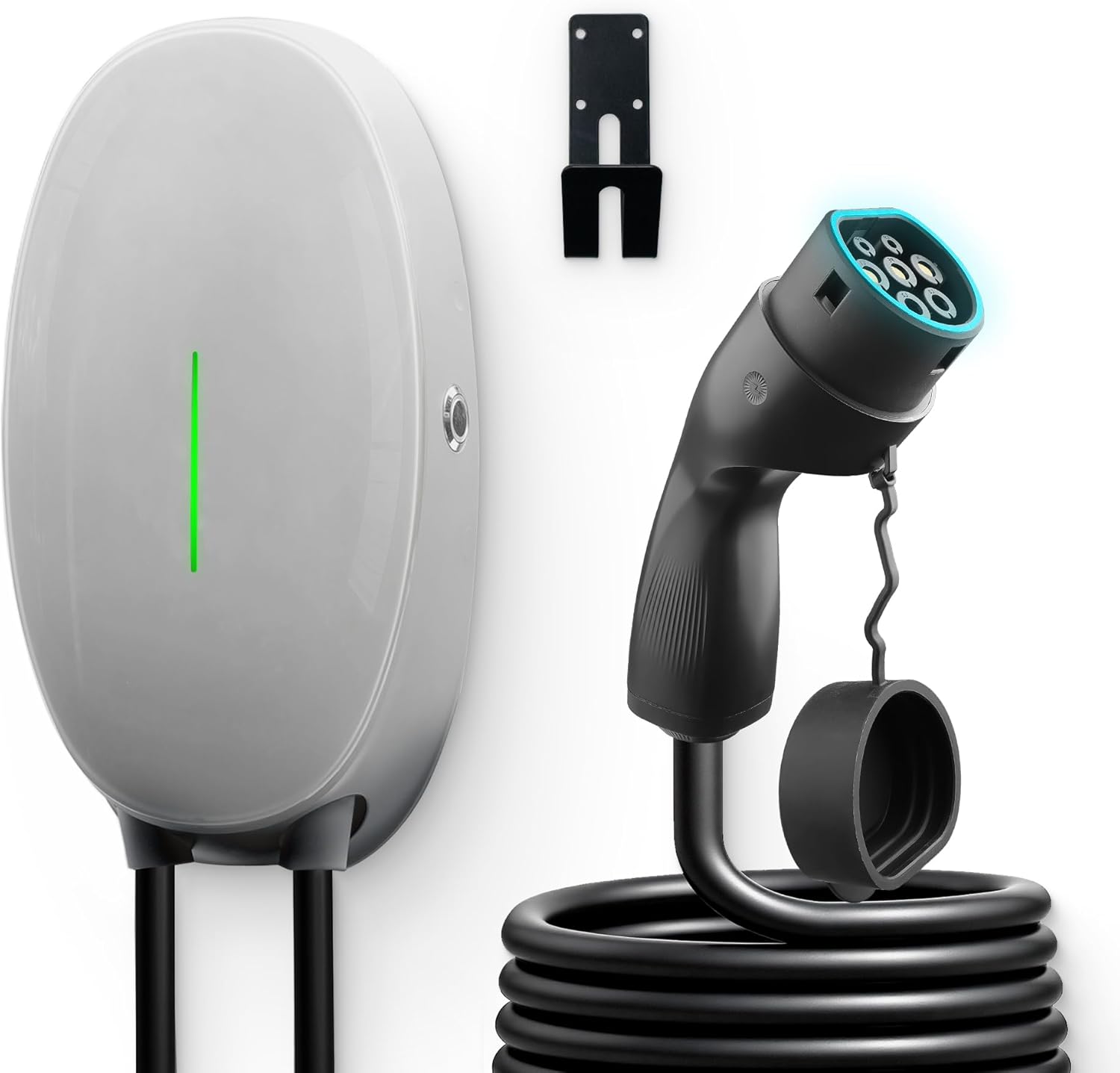 Estación de Carga EV 7,4 kW, Cargador Coche Eléctrico Monofásico Tipo 2, Wallbox Enchufe Europeo IEC 62196-2 con Cable 5M 32A Gris