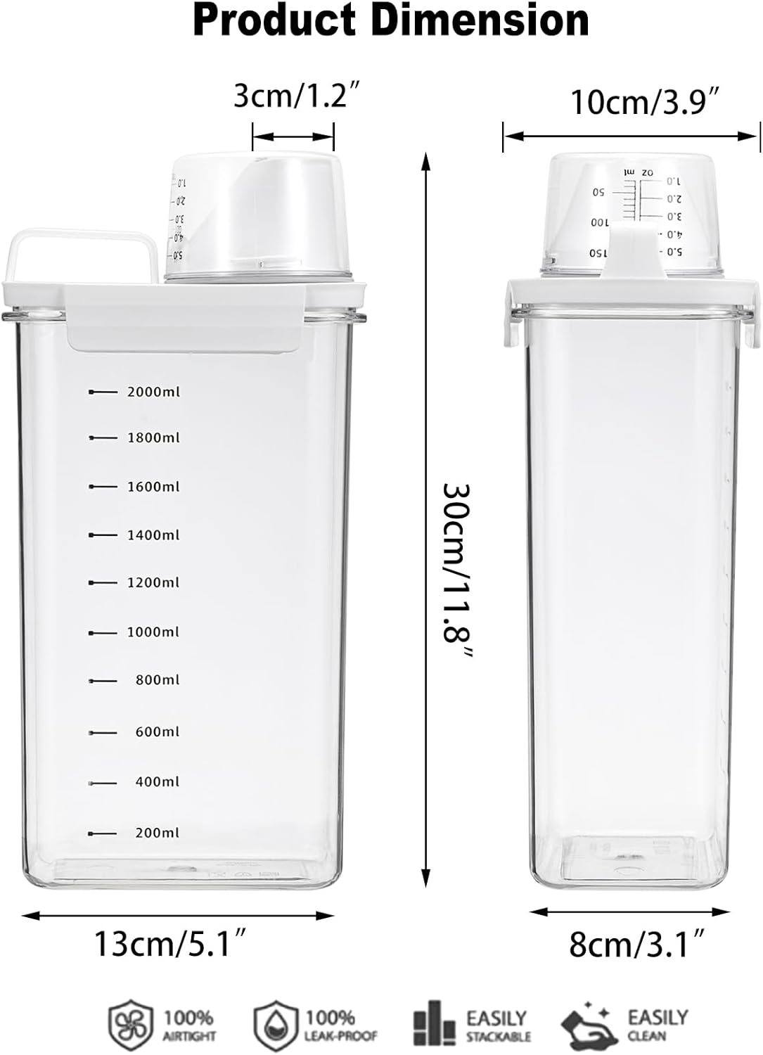 Sumnacon Laundry Detergent Dispenser 2 Pcs Sturdy Plastic Laundry Powder Storage Box with Cup Laundry Detergent Organizer for Laundry Room Versatile Laundry Beads Container Organizer for Borax,Grain