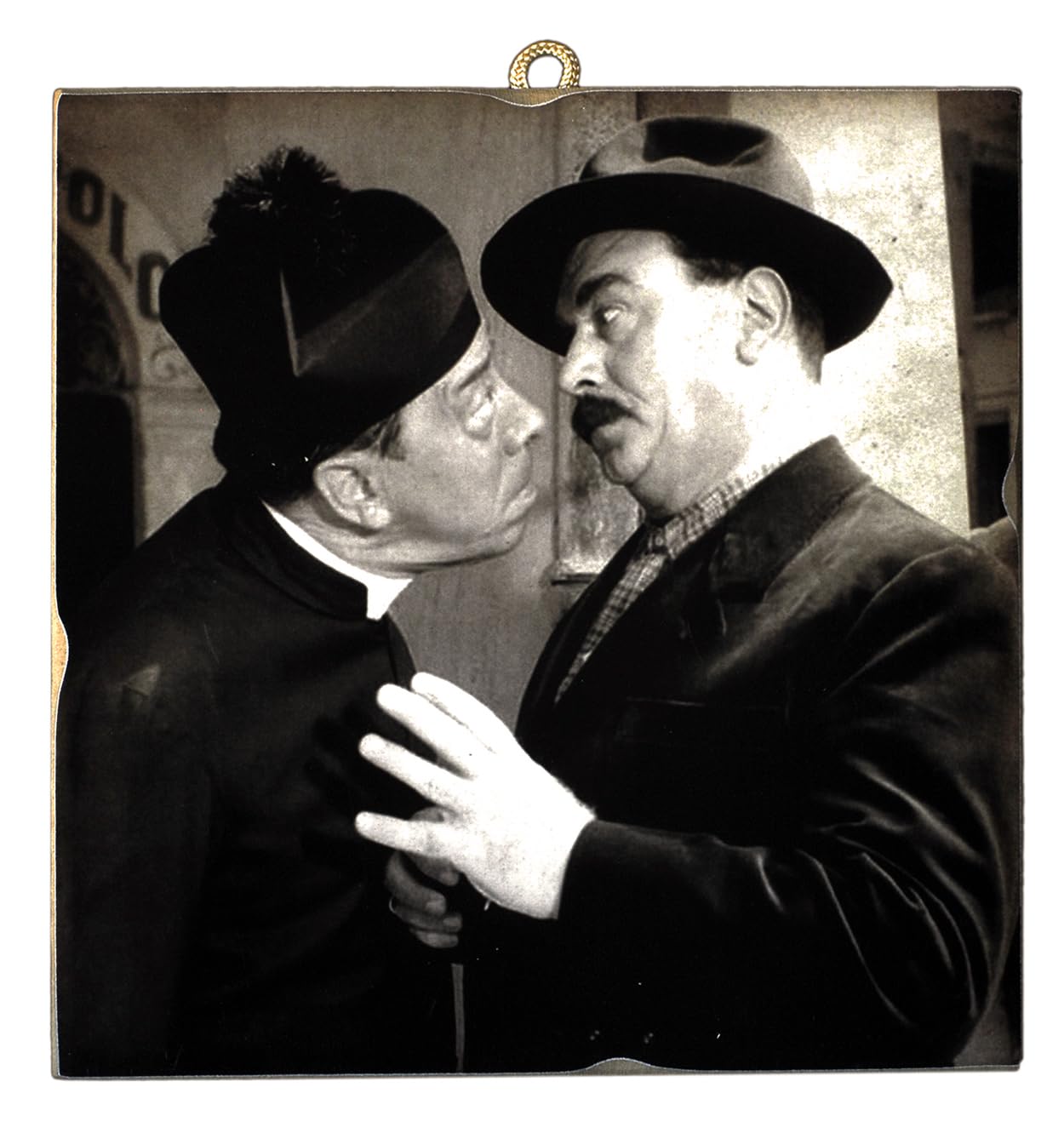 Kustom Art Black Vintage Style Picture Series Famous Actors Fernandel (Don Camillo) Gino Cervi (Peppone) Collectible Print On Wood 23 X 23 Cm