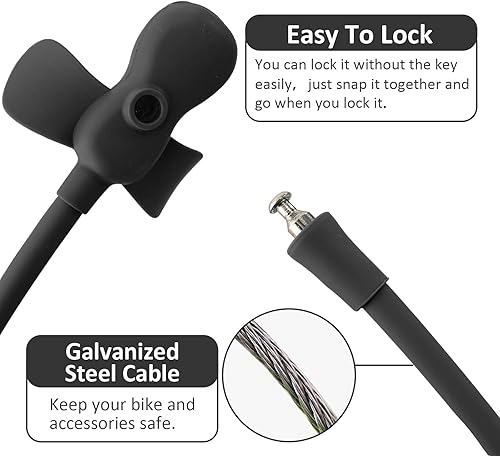 Miniatura 4 de Candado de cable de bicicleta con llaves, bloqueo de cable cubierto de silicona para niños, cerradura de dibujos animados, cerradura de 2 pies para