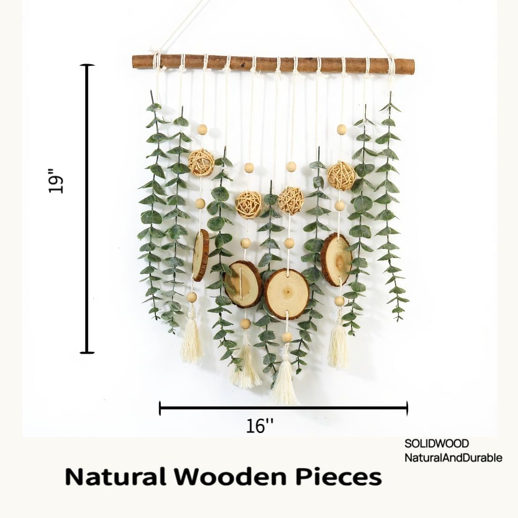21’’ Eucalyptus Wall Hanging Decor Artificial Eucalyptus Plant Fake Greenery Leaves Boho Wall Decor with Wooden Stick for Bedroom Bathroom Kitchen Rustic Farmhouse Home Living Room Decoration