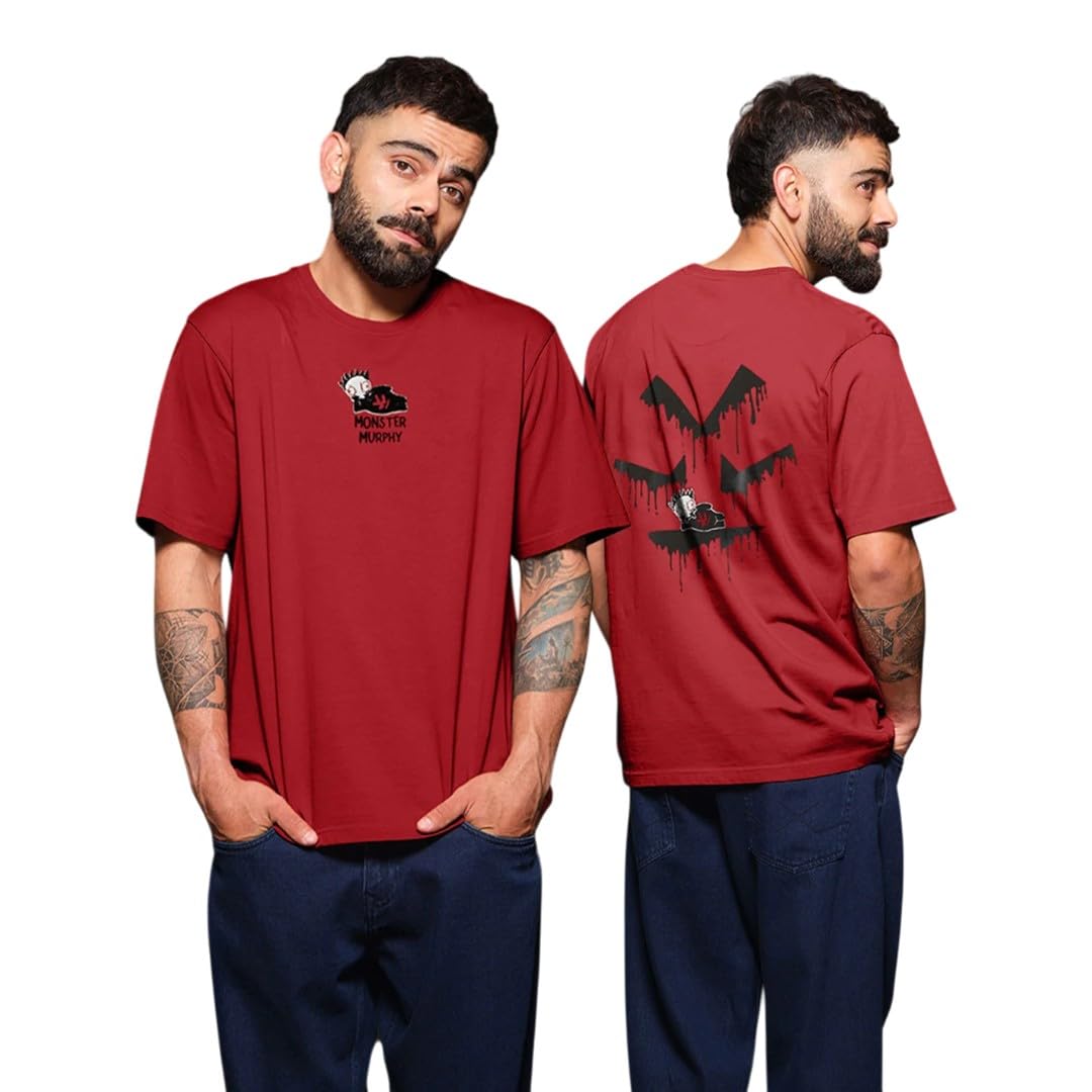 wrogn Men's Pure Cotton T-Shirt | Monster Print | Oversized Fit-picture-29
