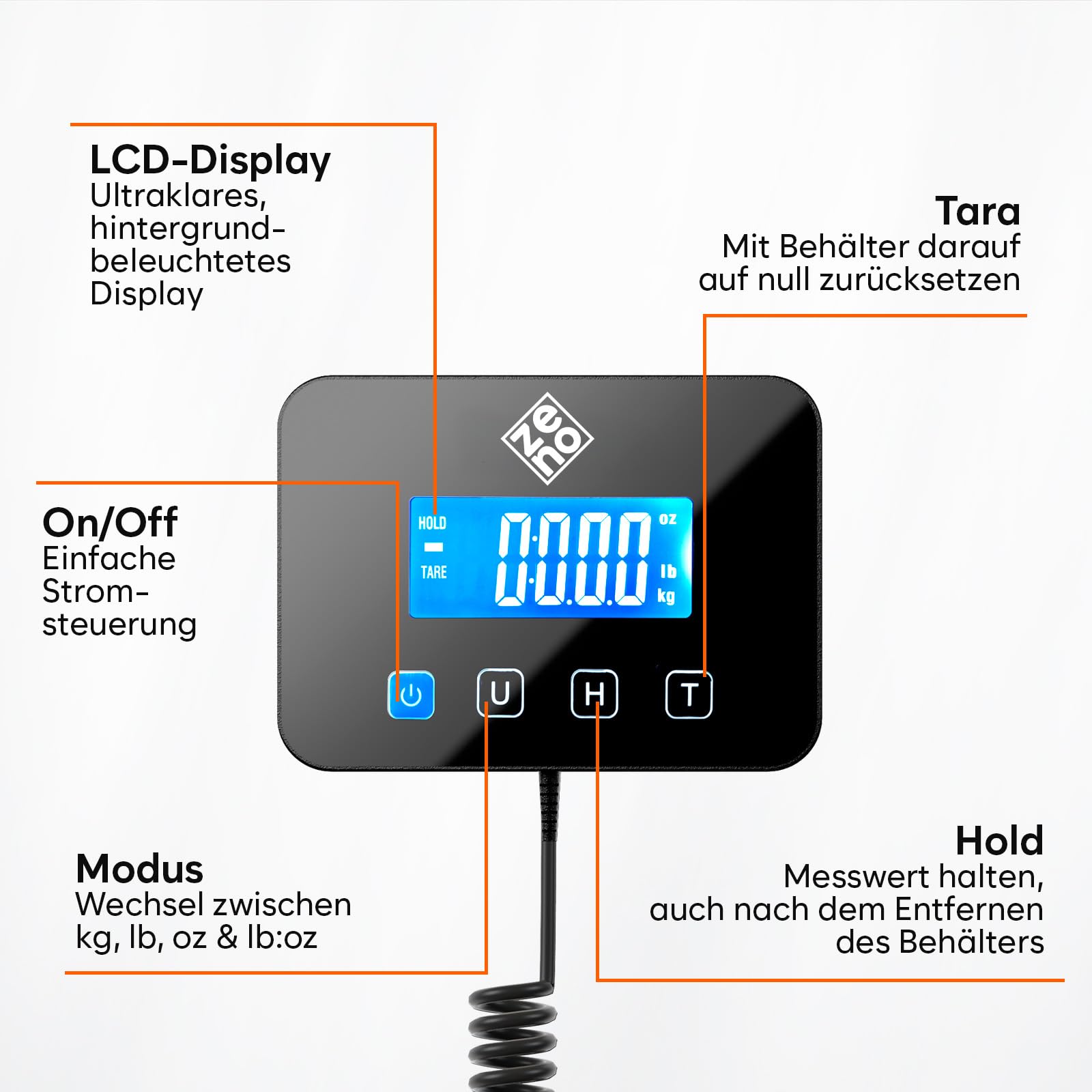 Paketwaage - 200 kg/10 g - Hochpräzise Plattformwaage mit Halte-/Tara-Funktion/LCD - Postwaage perfekt für Pakete, Gepäck, Heimgebrauch - Batterie & Kabel enthalten - Gepäckwaage - Silber