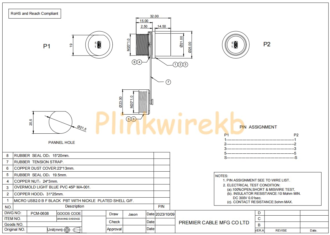 Micro USB 2.0 złącze gniazdo na gniazdo adapter IP67