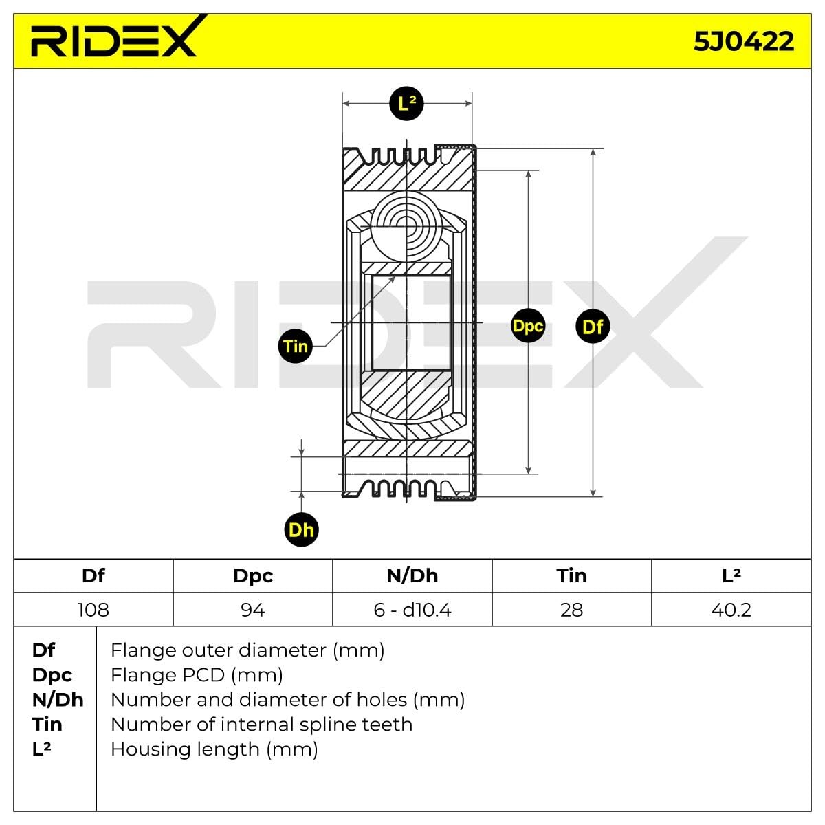 RIDEX 5J0422 Kit giunti semiasse Compatibilità con FORD TRANSIT Pianale piatto/Telaio FM, FN