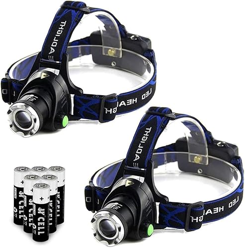 Military Grade 3000 Lumen 3 Modes Tactical Headlight with AAA Batteries Waterproof LED Headlamp Hands-Free Light,2-Pack