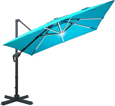 Sunnyglade 10x10ft Solar Powered LED Cantilever Patio Umbrella Offset Red