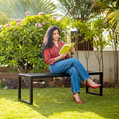 Image of BRISHI Metal 3 Seater Bench for Garden Outdoor Seating Bench for Terrace Home Office Waiting Area (Black)
