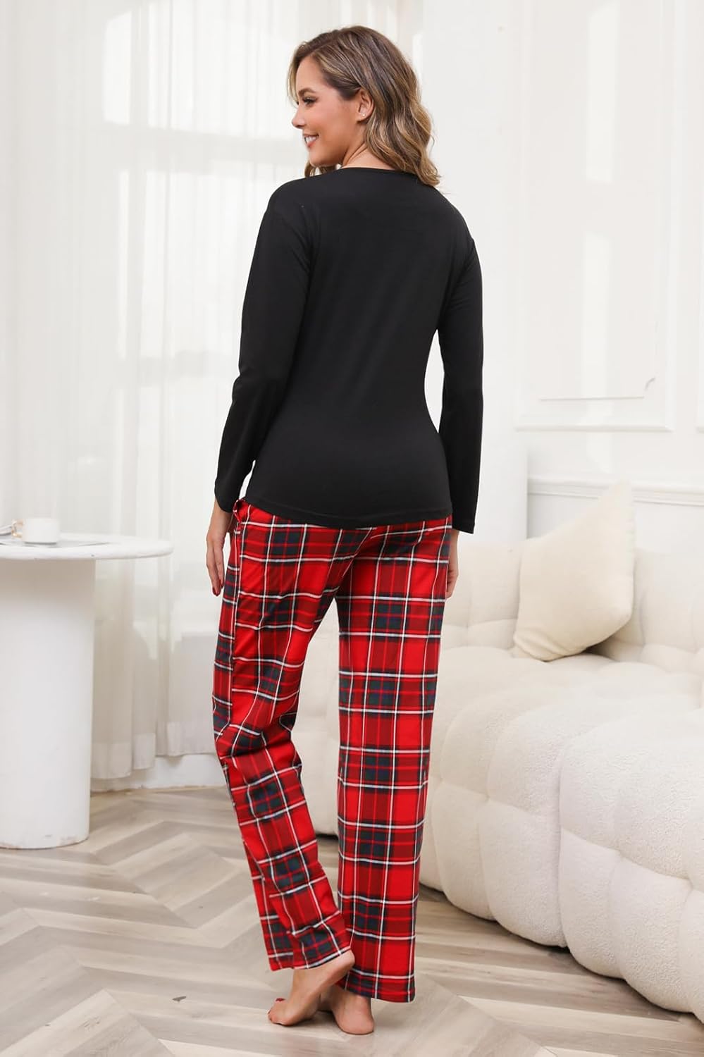 PNAEONG Women's Cotton Long-Sleeve Tops and Full-Length Pajama Set Two-Piece Pjs with Pockets SY008 - Image 6