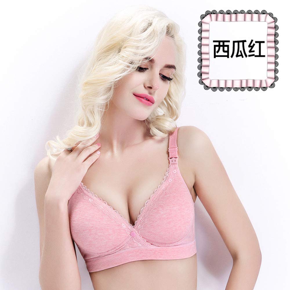 zysymx Brand pregnant women breastfeeding bra cotton gather anti-sagging no steel ring postpartum shoulder detachable watermelon red color cotton 90B