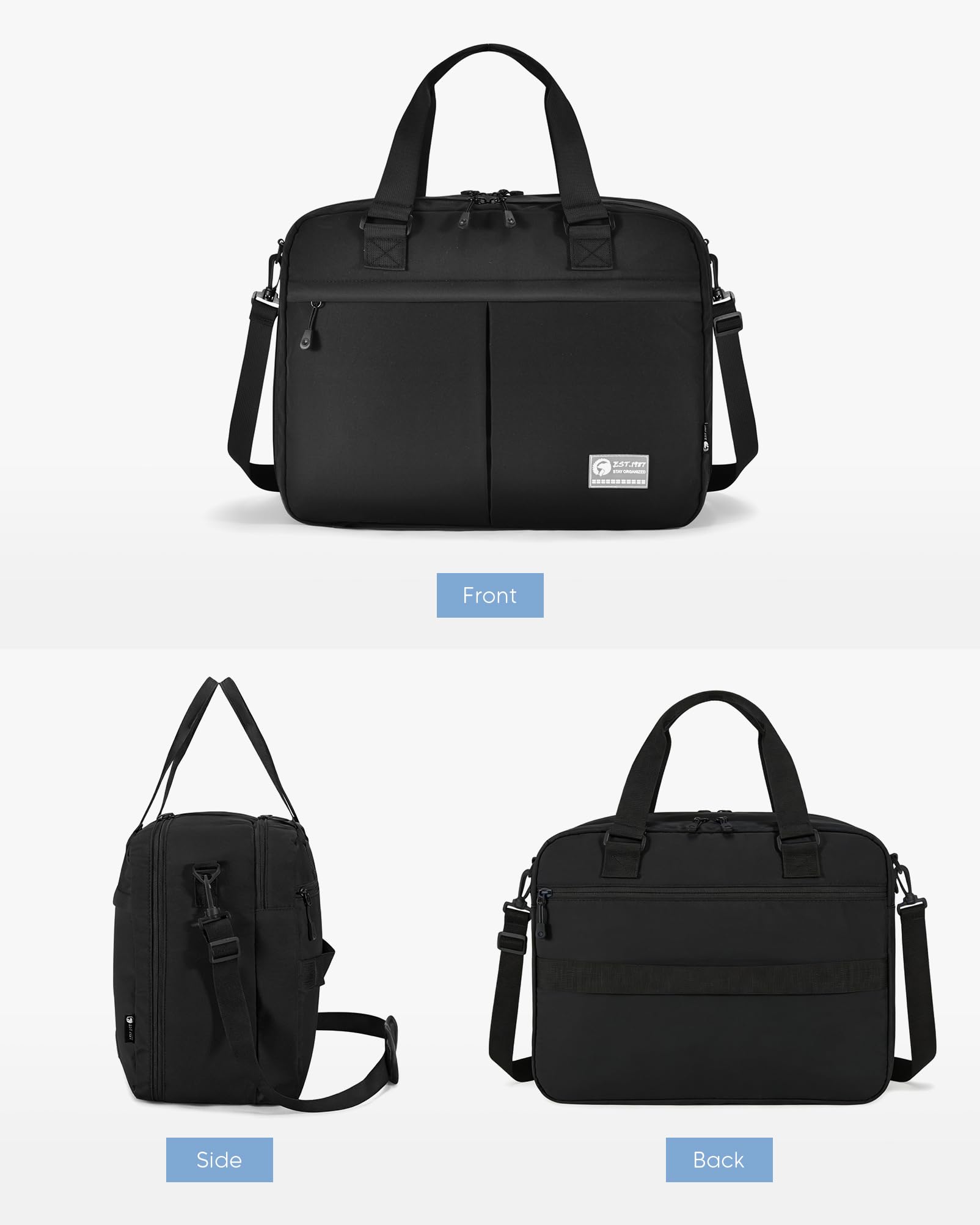 6x13x17 inch Personal Item Bag 180° Wide Open 43x33x15cm Carry on Duffel Bag with Laptop/Wet Pocket Flight Approved Weekender Overnight Bag, Black — view 7