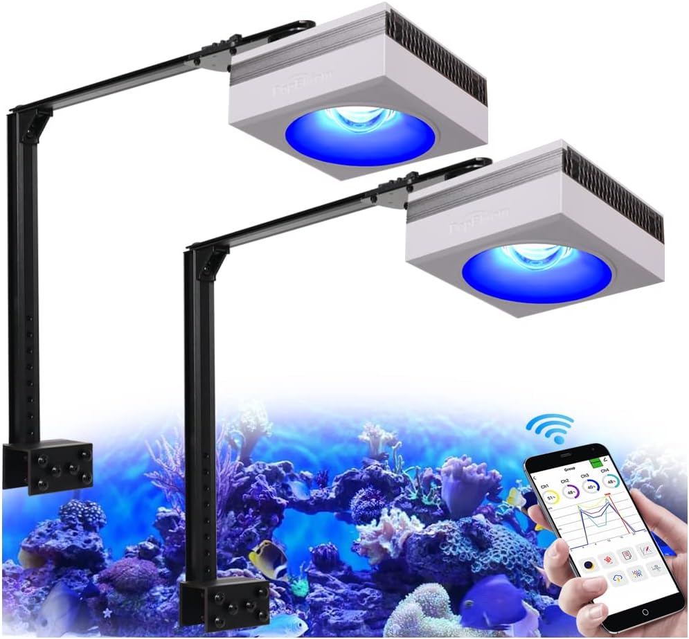 2PCS PopBloom WiFi Aquarium LED Reef Light, 200W Dimmable Full Spectrum Marine LED Light for 80CM-120CM Saltwater Coral SPS/LPS Fish Tanks, Tank Mount Included (2 WiFi lamp with arm kit) 2PCS PopBloom WiFi Aquarium LED Reef Light, 200W Dimmable Full Spectrum Marine LED Light for 80CM-120CM Saltwater Coral SPS/LPS Fish Tanks, Tank Mount Included (2 WiFi lamp with arm kit)