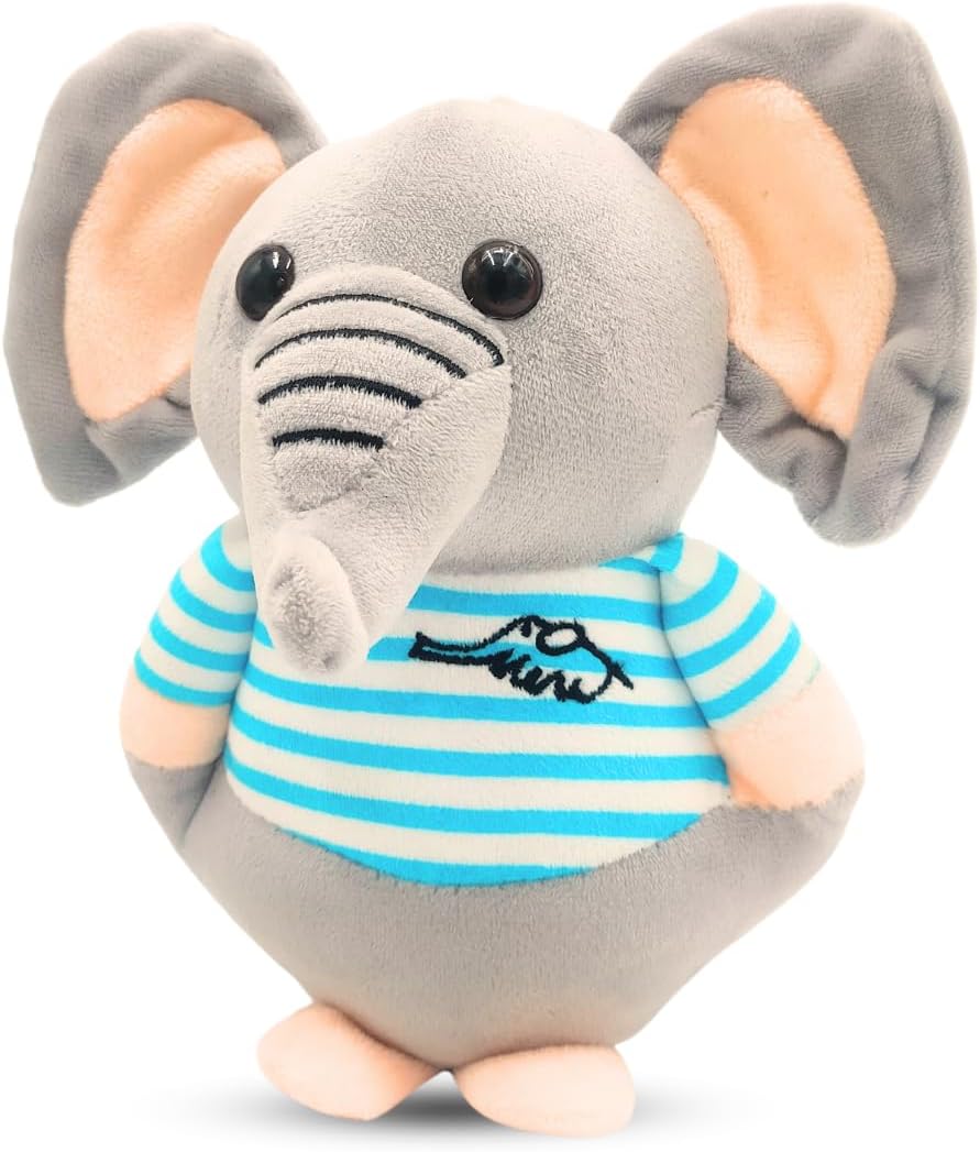 Storio Soft Animal Plush Elephant Toy 20cm, Grey and Blue