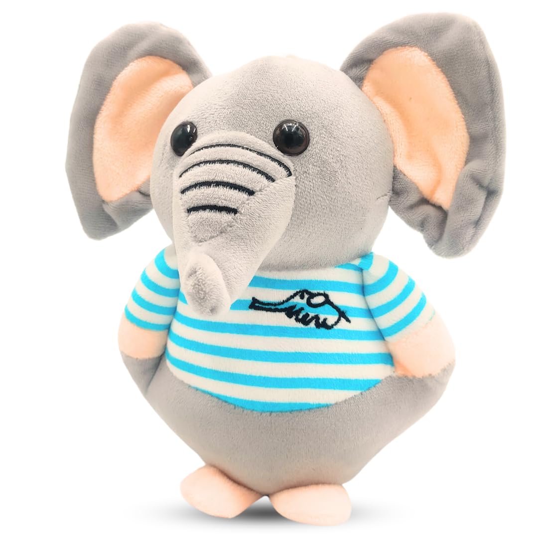 Storio Soft Animal Plush Elephant Toy 20cm, Grey and Blue