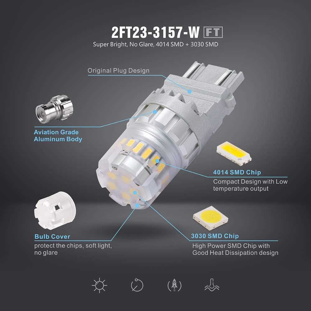 SIR IUS LED FT 3157 3156 4157 LED Backup Reverse Light Bulb Super Bright High Power Dual Filament function Air Vent Design 3030+4014 SMD White 6500K Pack of 2