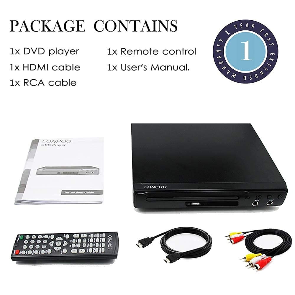 Kompakter DVD-Player für TV - HD DVD CD Player Codefree mit HDMI &RCA & SCART-Anschluss (LP-077DE)