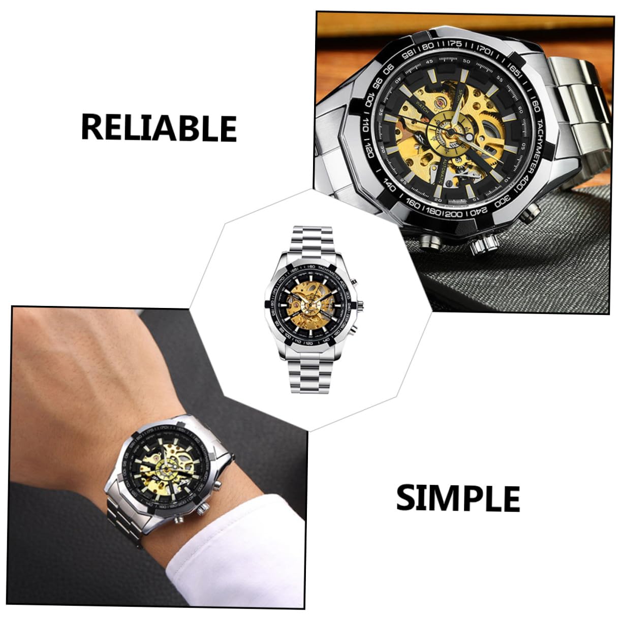 IMIKEYA 1pezzi Orologio Meccanico Scheletrato da Uomo Luminoso senza Batteria Quadrante Chiaro e Lancette Grandi Adatto Qualsiasi Occasione