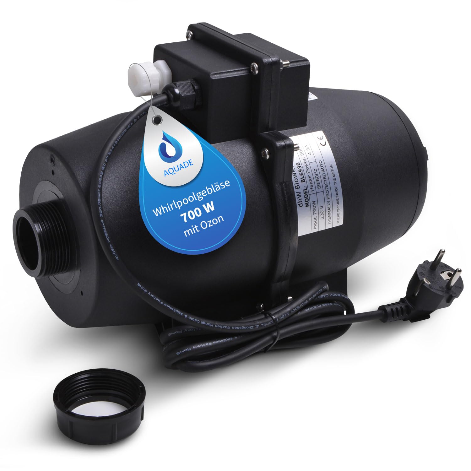 AQUADE Ventola per vasca idromassaggio, soffiatore d'aria per ventilatori idromassaggio: 700 W + riscaldamento 300 W + ozono