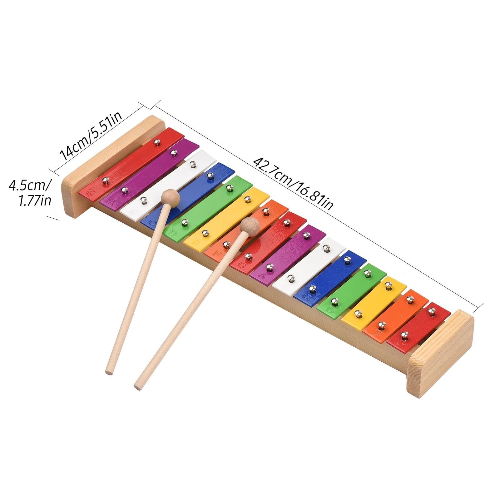instrumento xilófono Xilófono Glockenspiel De 15 Notas Base De Madera Regalo De Percusión De Aluminio Colorido Con 2 Mazos