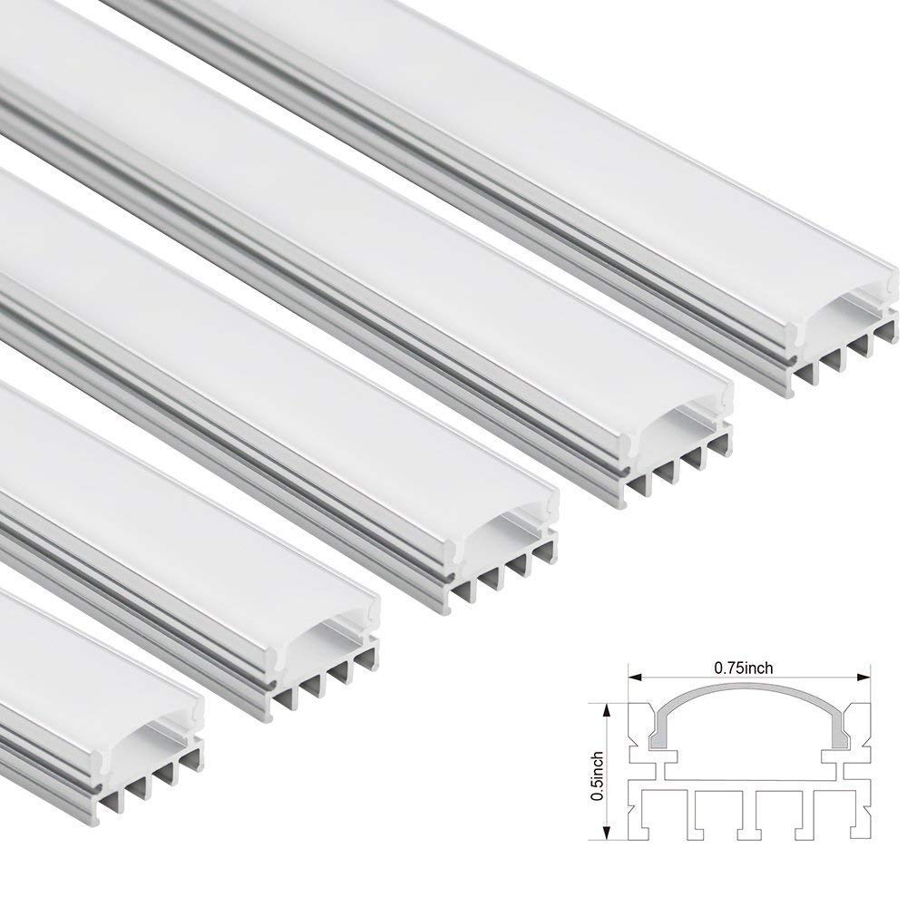 TORCHSTAR Shallow Flush Mount/Recessed Mount Aluminum U Channel, 3.3ft Aluminum Extrusion Profile w/Oyster White Cover for Flex/Hard LED Strip Light Accent Neon Effect Lighting-U04, Pack of 5