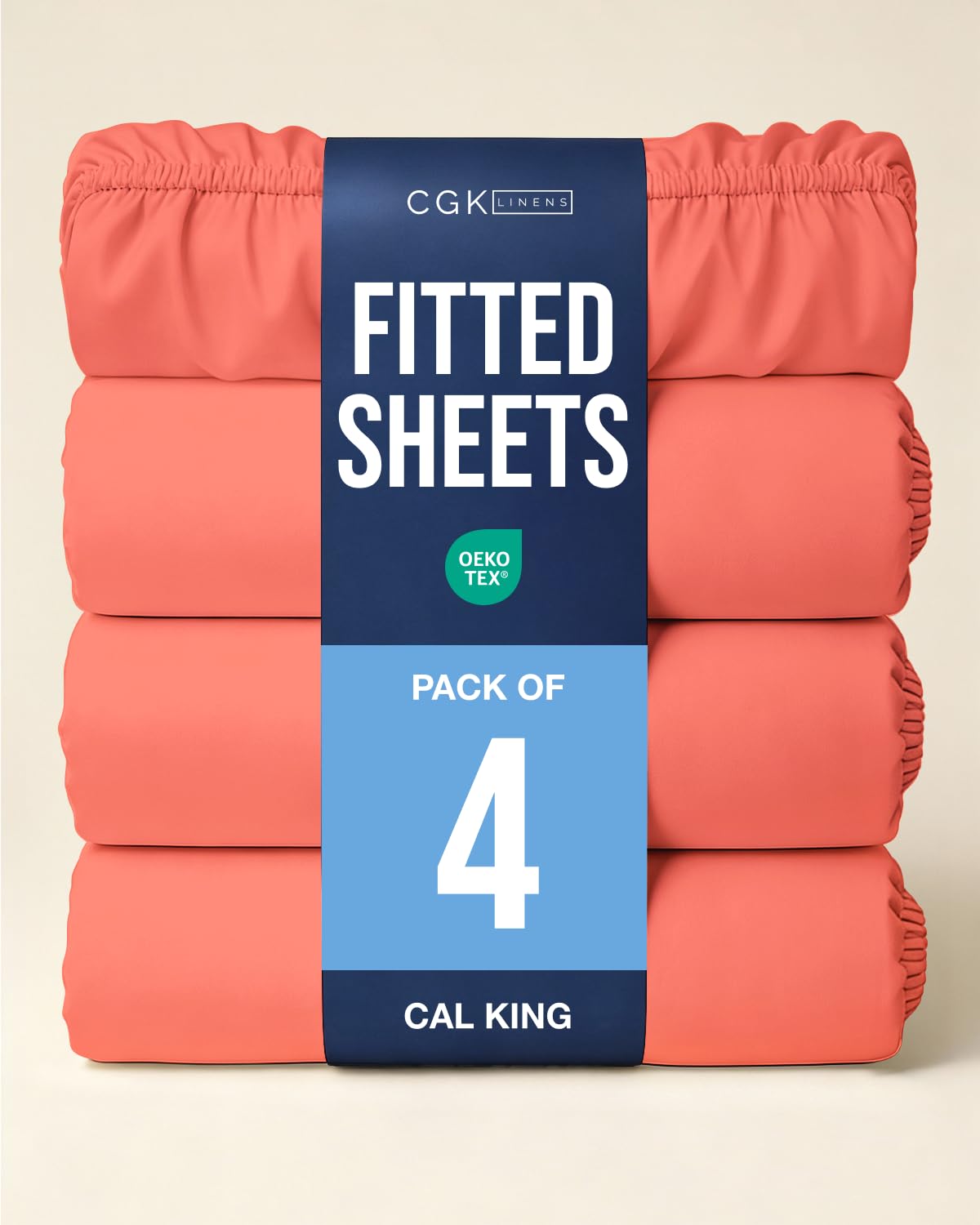 Cal King Fitted Sheet - Pack of 4 Single Fitted Bottom Sheet Only - Coral