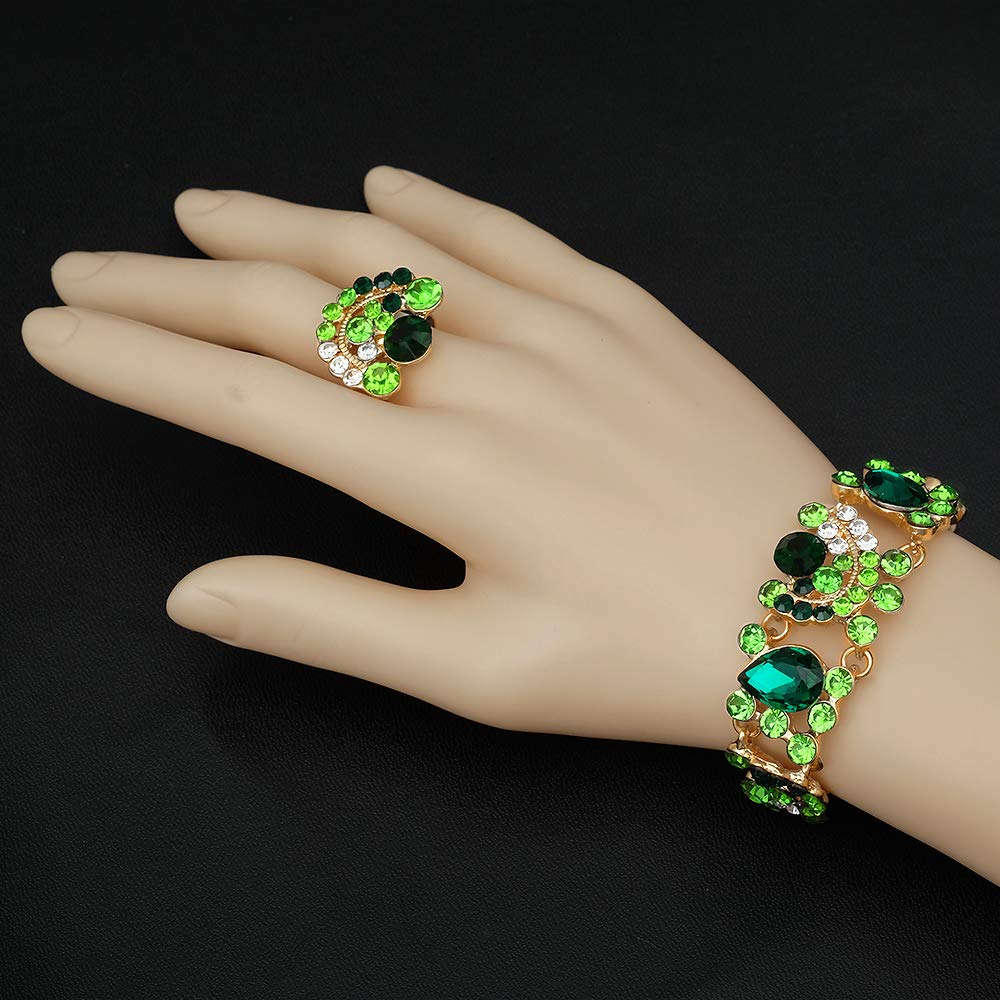 CSY - Set di 4 eleganti collane, orecchini, bracciali, anelli, gioielli in cristallo austriaco, accessori per costume da donna