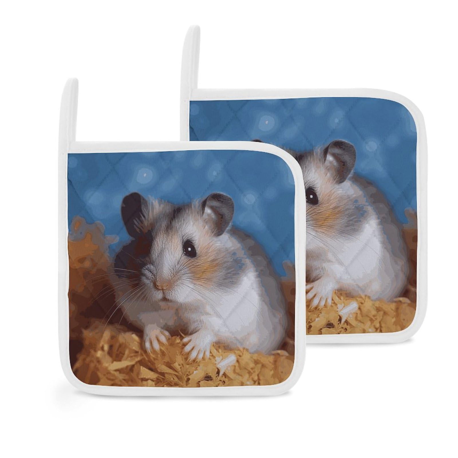 Btcowzrv Style Hamster 2 Pack Pot Holders For Kitchen, Heat Resistant Potholder Set With Hanging Loops, Hot Pads For Oven Baking Cooking