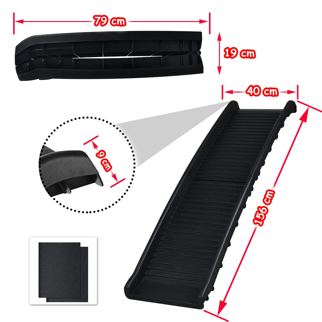 NAIZY Rampa Plegable para Perros - Longitud 156 cm - Alfombrilla Antideslizante - Negro