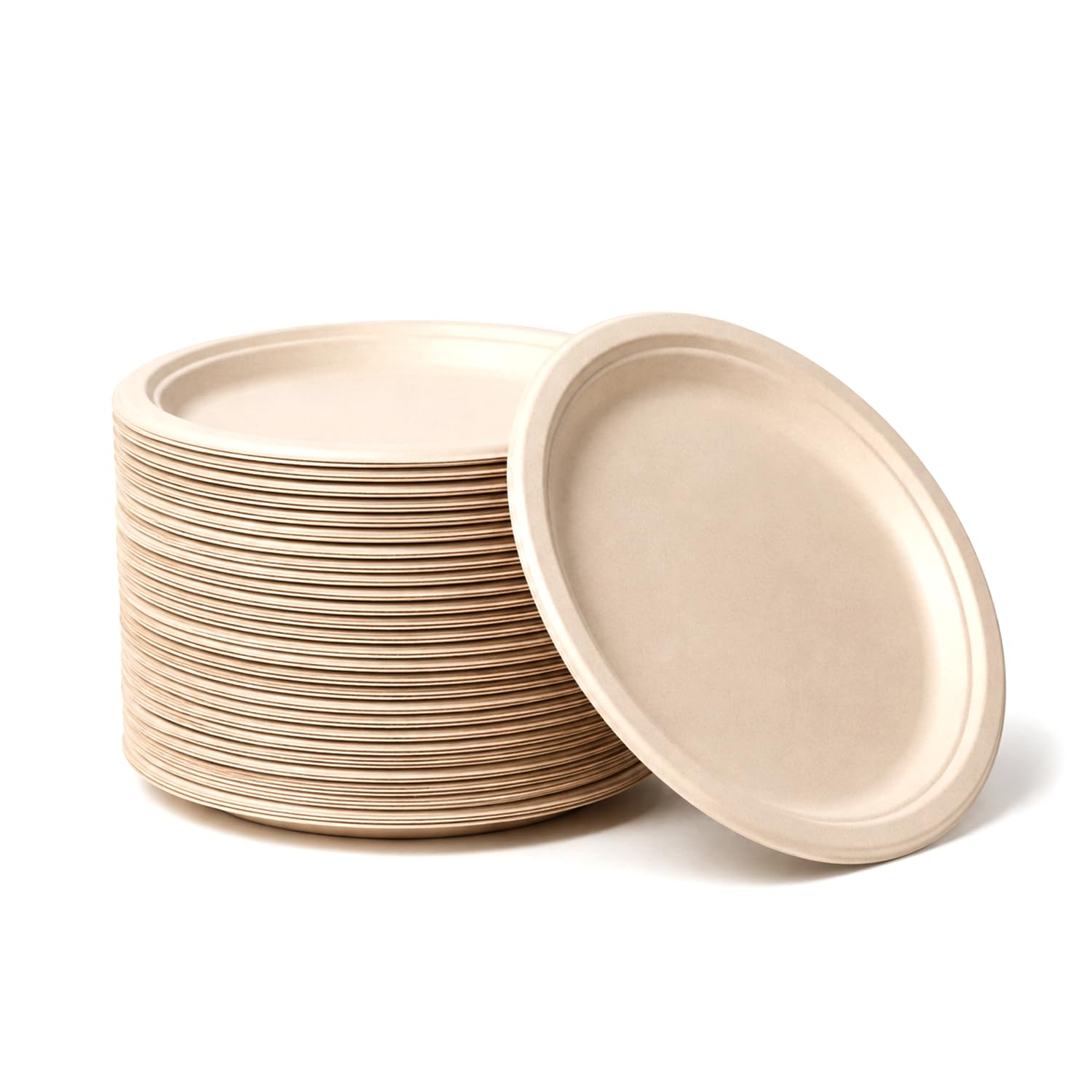 Bonkaso 10 Inch, Pack of 50 Bagasse Disposable Round Plates (Beige)| Eco-Friendly Sugarcane Paper Plates | Biodegradable, Compostable & Sturdy | Ideal for Snacks, Desserts, Parties, Weddings & Events
