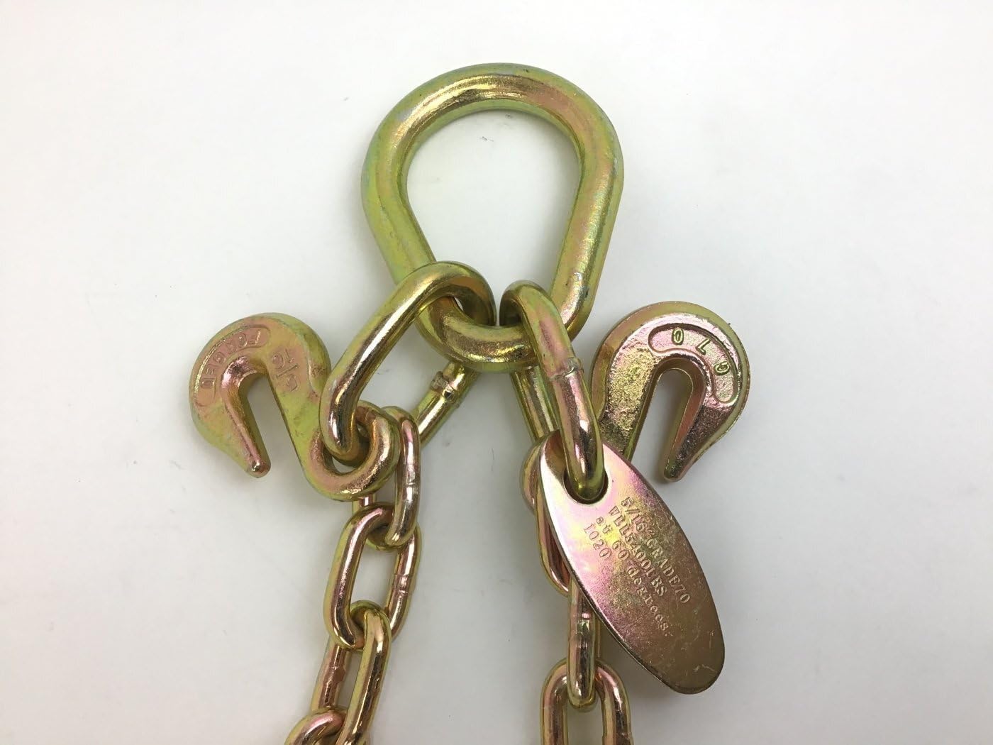 One (1) AutoHauler Supply V-Bridle Transport Chain - Big 15" J Hooks with Heavy Duty Pear Link Connector and Chain Shorteners - 5/16" x 24" Grade 70 (1)