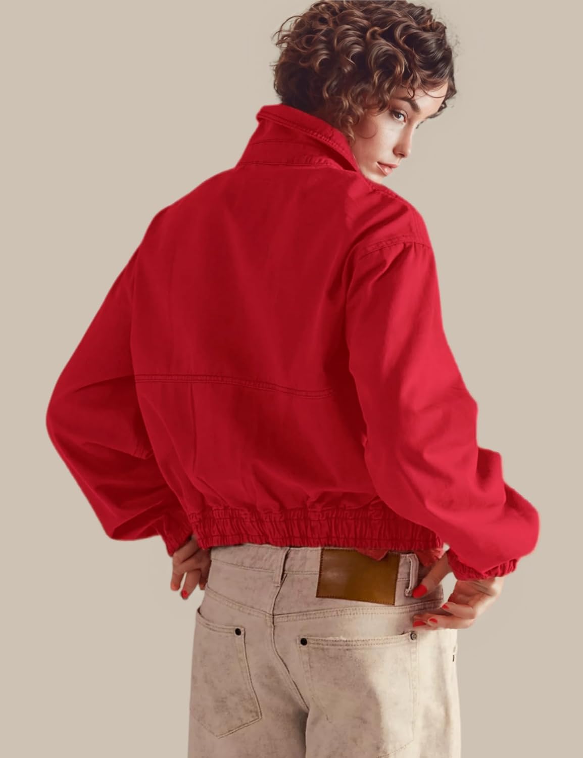 InterNos Women's Cropped Track Jacket Long Sleeve Zip Up Retro Jacket Lightweight Outerwear with Pockets