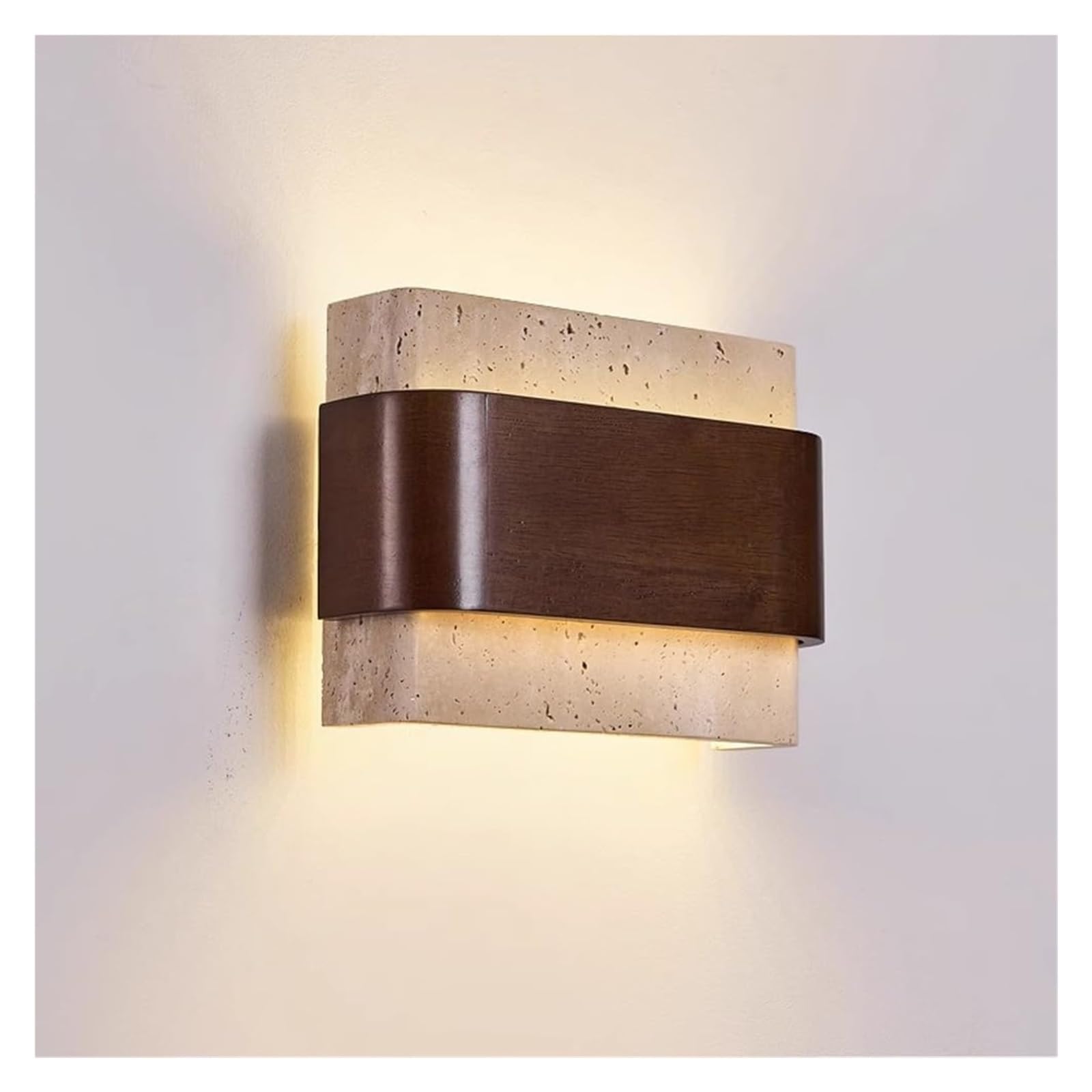 FEITENGDA Modern Yellow Travertine Solid Wood Wall Sconce, Light Fixture, Warm White Wall Lamp for Bedroom Living Room Hallway Decor Lighting