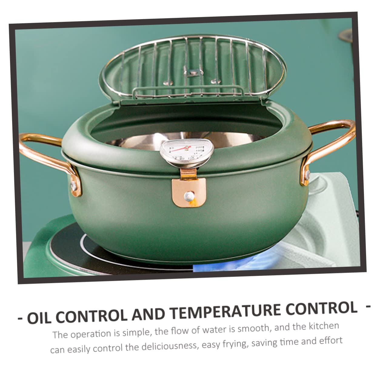 Alipis 1Pc Stainless Steel Deep Fryer Pot with Temperature Control Household Tempura Frying Pan Non Stick Cookware Easy to Clean for Home Cooking