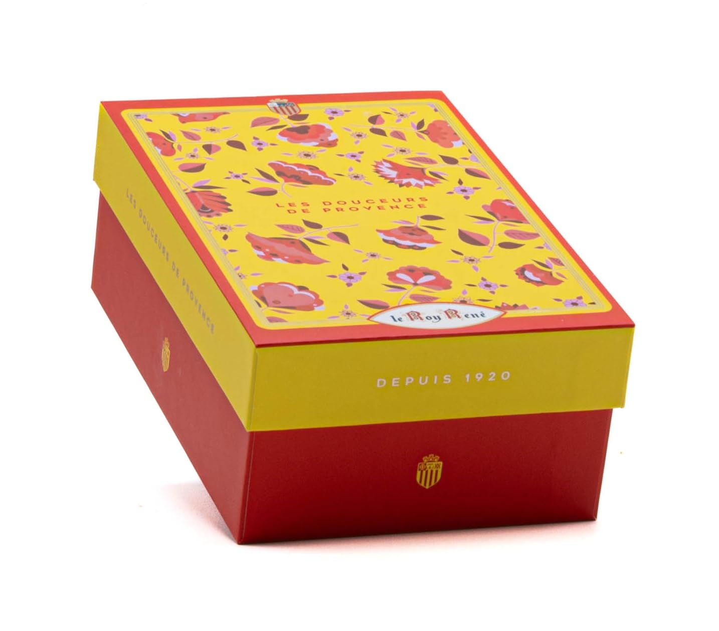LE ROY RENÉ Epicerie Fine - Boite Assortiment de confiseries de Provence Petits calissons d'Aix, petits nougats blanc et noir, pâtes de figues et d'abricots, amandes enrobées.