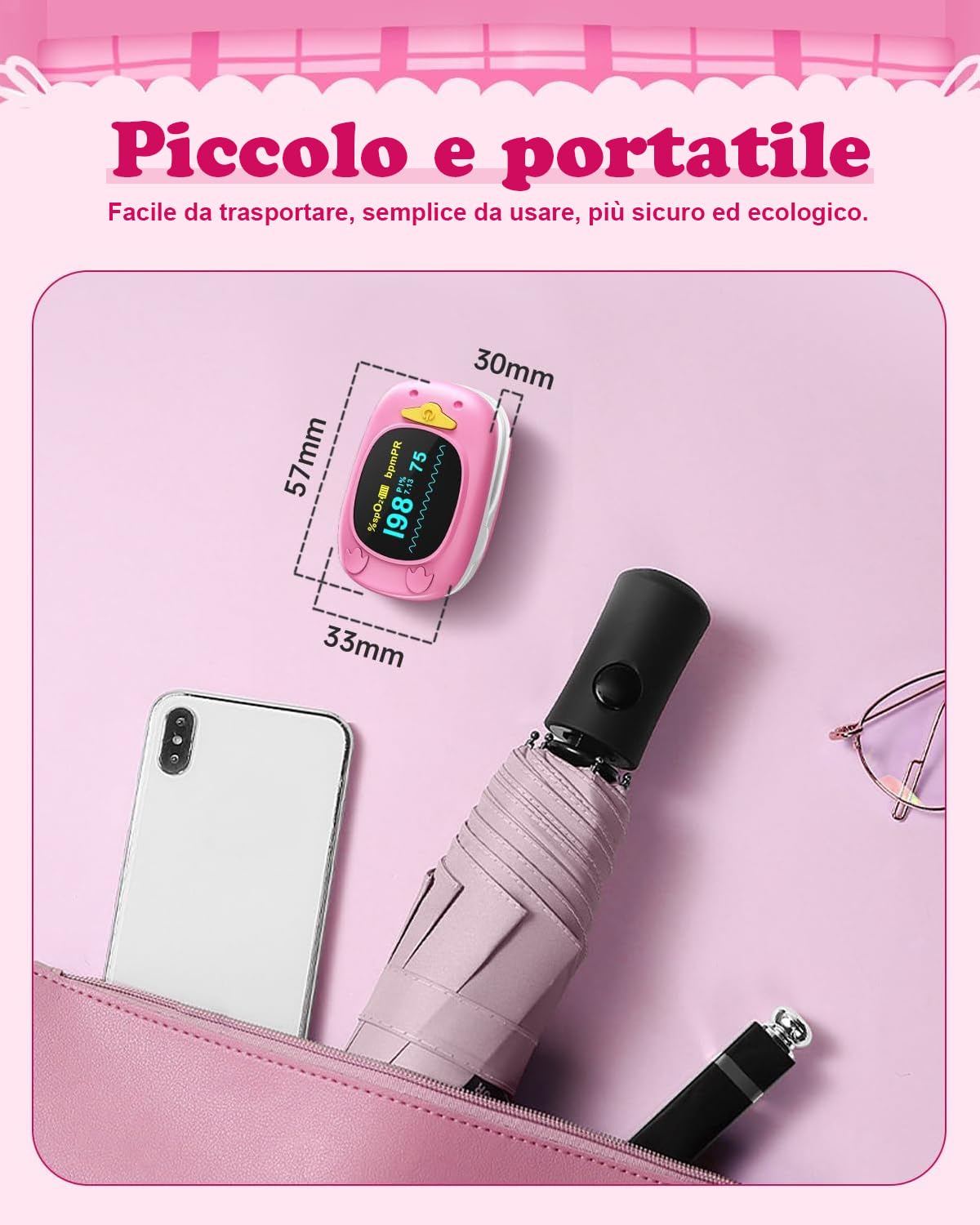 HealthTree Monitor della saturazione dell'ossigeno nel sangue da dito, pulsossimetro pediatrico con schermo OLED,2 batterie AAA incluse, adatto per neonati e bambini di età compresa tra 2,5 e 15 anni