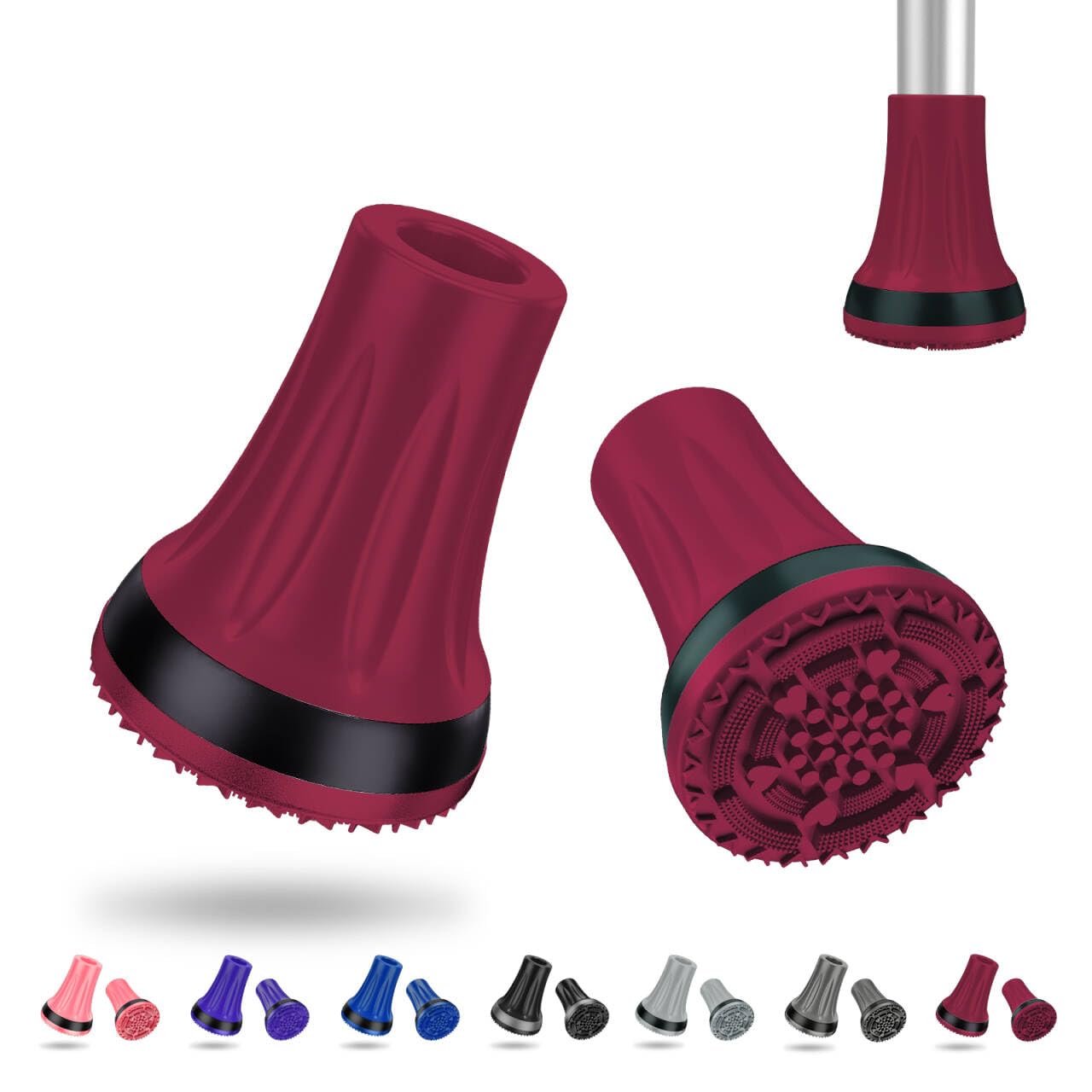 supregear Gommini per Stampelle Antiscivolo (21mm-22mm, x 2 unità), Puntali e Piedini in Gomma Resistente per Tutti Terreni Grip Estremo Tappo per Piedi per Canne, Stampelle e Bastoni, Rosso
