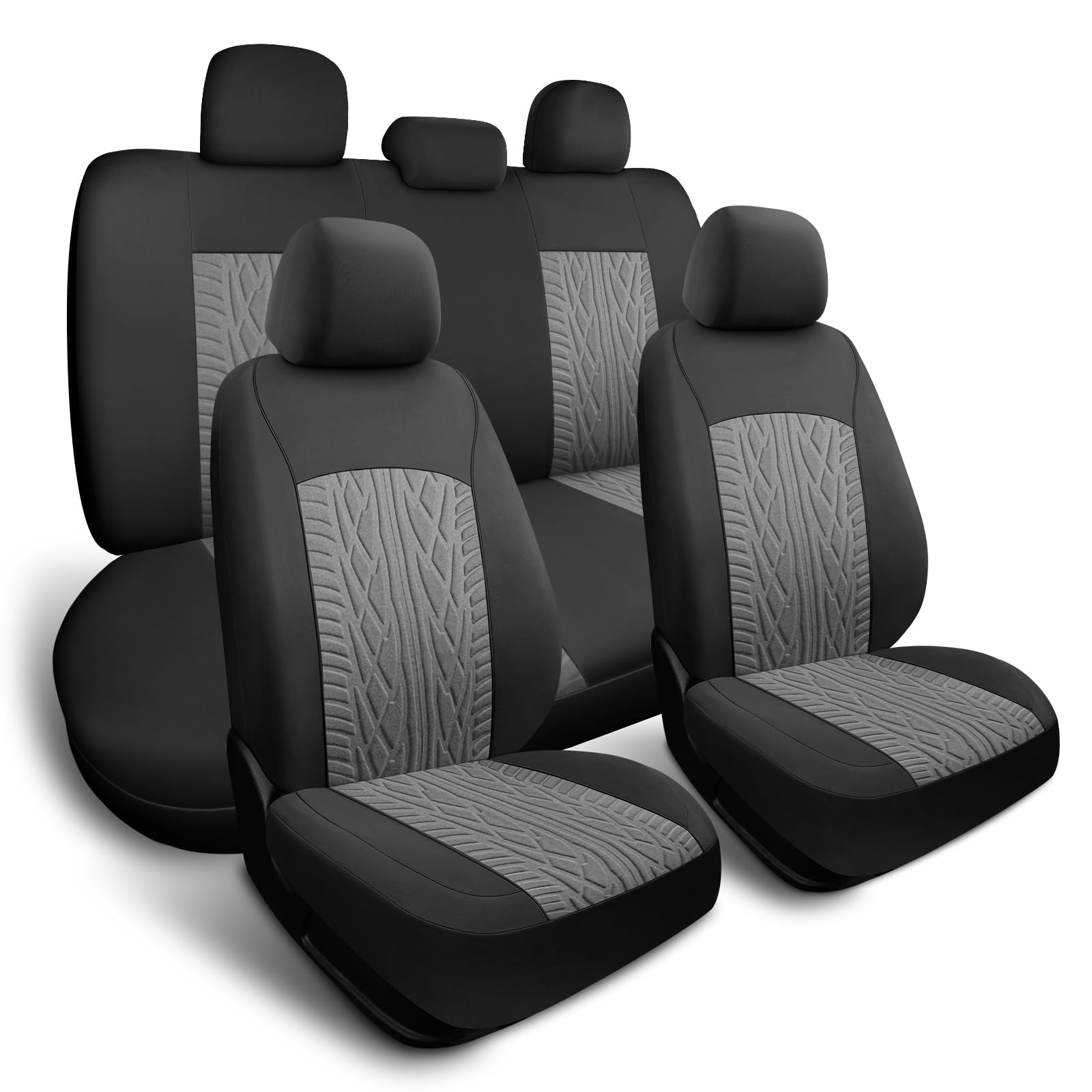 Car Seat Covers Full Set, 5 Seat Breathable&Washable Premium Cloth Vehicle Cushion Front and Rear, Universal Fit for Most SUV Truck, Sedans, Pick-up Jeep, Airbag Compatible (Grey)