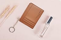 Vista 6 de Prometheism Tarjetero delgado de cuero para mujer, cartera pequeña, monedero, monedero para niña, mini cartera con llavero, Marrón, Minimalista