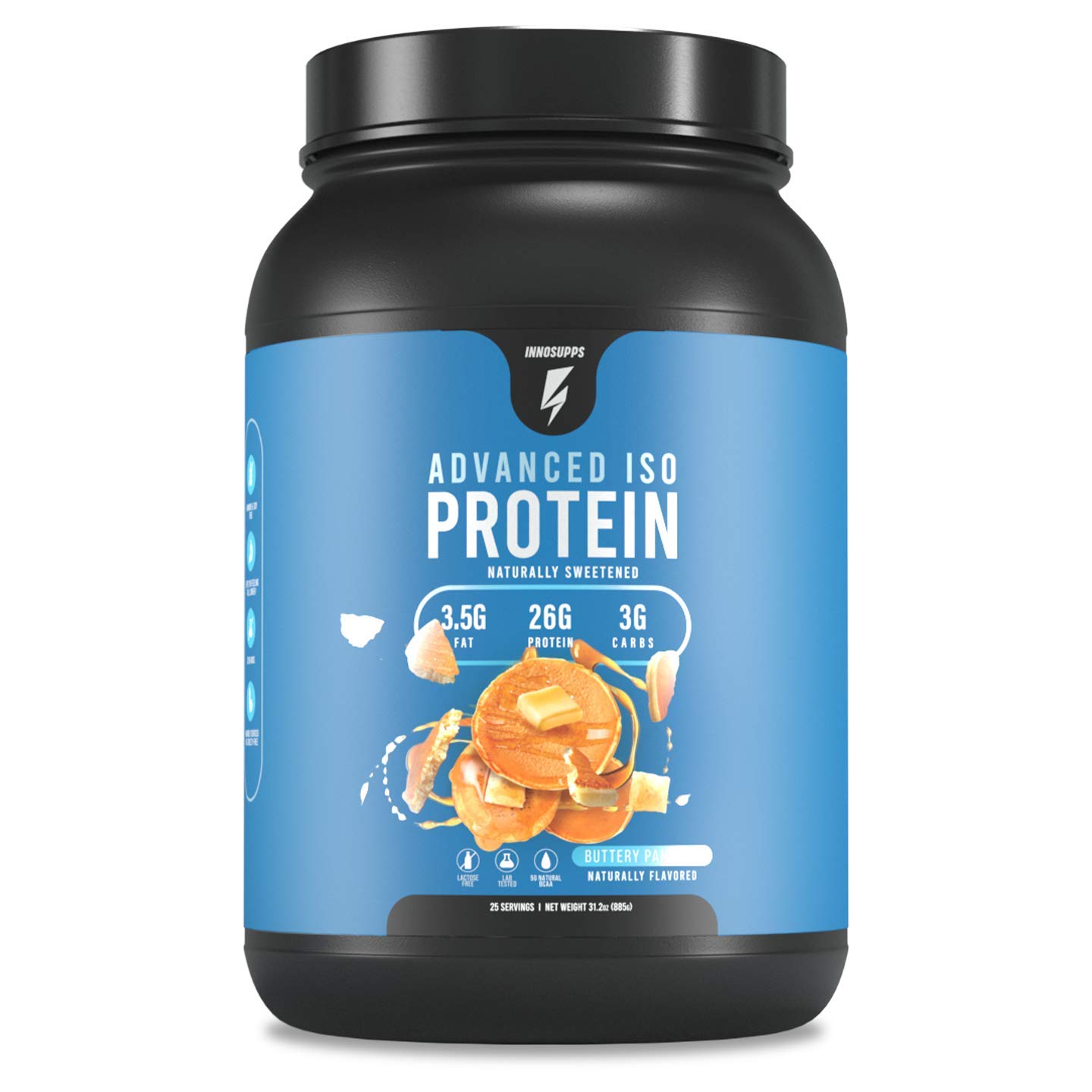 InnoSupps Inno Supps Advanced Iso Protein Buttery Pancakes - 100% Whey Isolate Protein, No Artificial Sweeteners, Low Fat, Low Carbs, 25g of Protein, Hormone Free, Gluten Free, Soy Free - 25 Servings