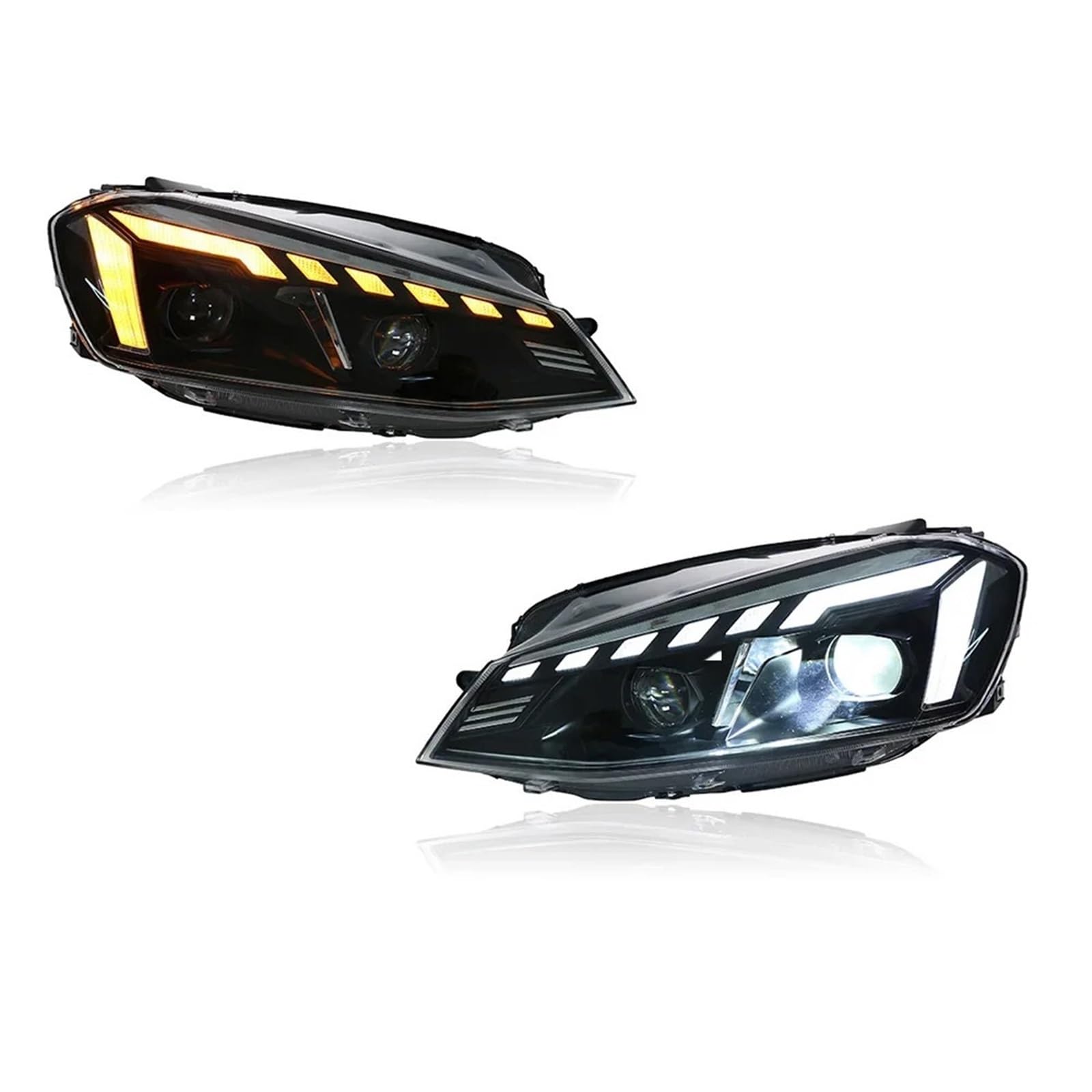 Fari Anteriori per VW Golf 2013-2017 con fendinebbia, luci diurne, luci di Stop e indicatori di direzione. Installazione Semplice (Plug And Play).