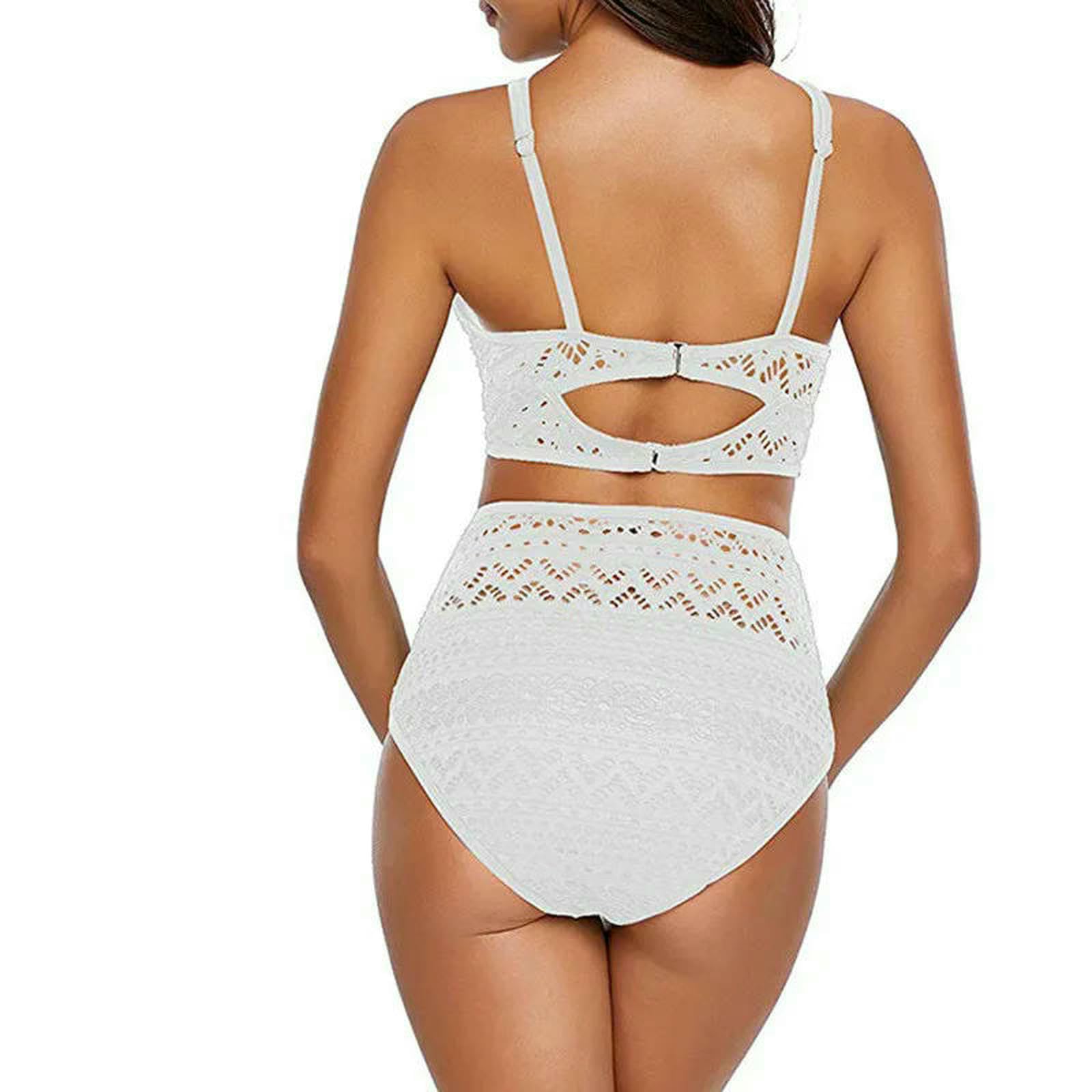 Koronkowe bikini z wysokim stanem i nylonowym elastanem, dekoltem w kształcie litery V