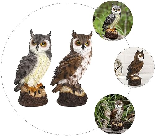 Miniatura 6 de YARDWE Estatuas de búho y animales del bosque, 2 piezas, decoración de micro paisaje, escultura de búho, animales de jardín para jardín, paisaje,