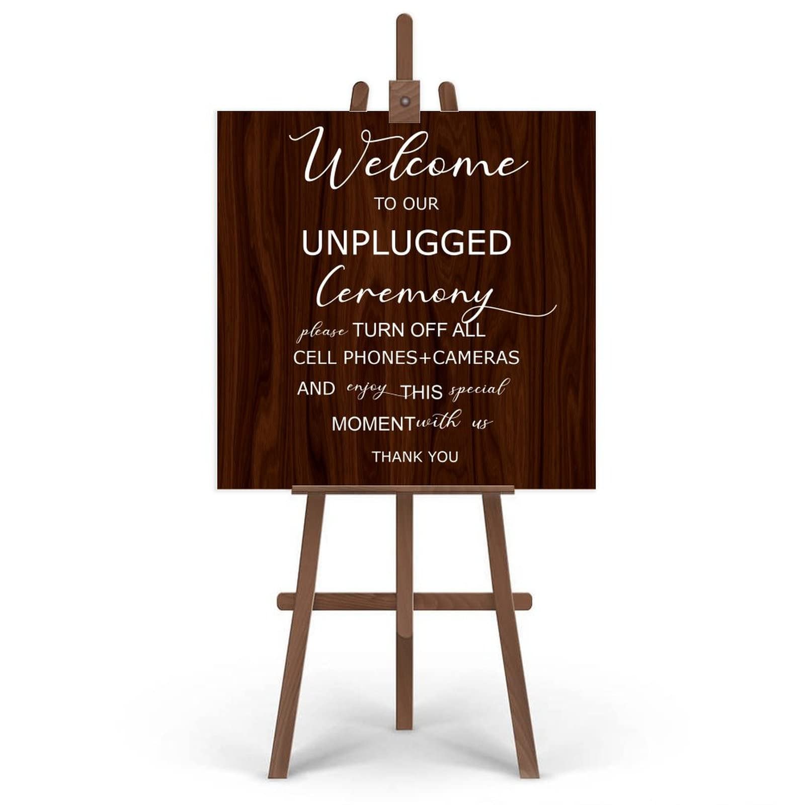 Unplugged Hochzeitsschild – Zeremonieschild aus Holz – vertikales Hochzeitsschild aus Holz – rustikale Hochzeitsdekoration, 50,8 x 50,8 cm